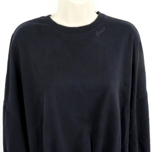 GUESS Womens Small Solid Black Embroidered Logo Collar Long Sleeve Sweatshirt - Picture 2 of 10